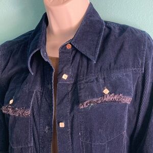 Trademark Womens Size 6 Dark Blue Corduroy Long Sleeve Button Front Shirt Top
